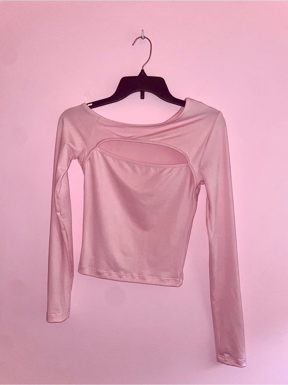 Pink Long-Sleeve Cutout Womens Top